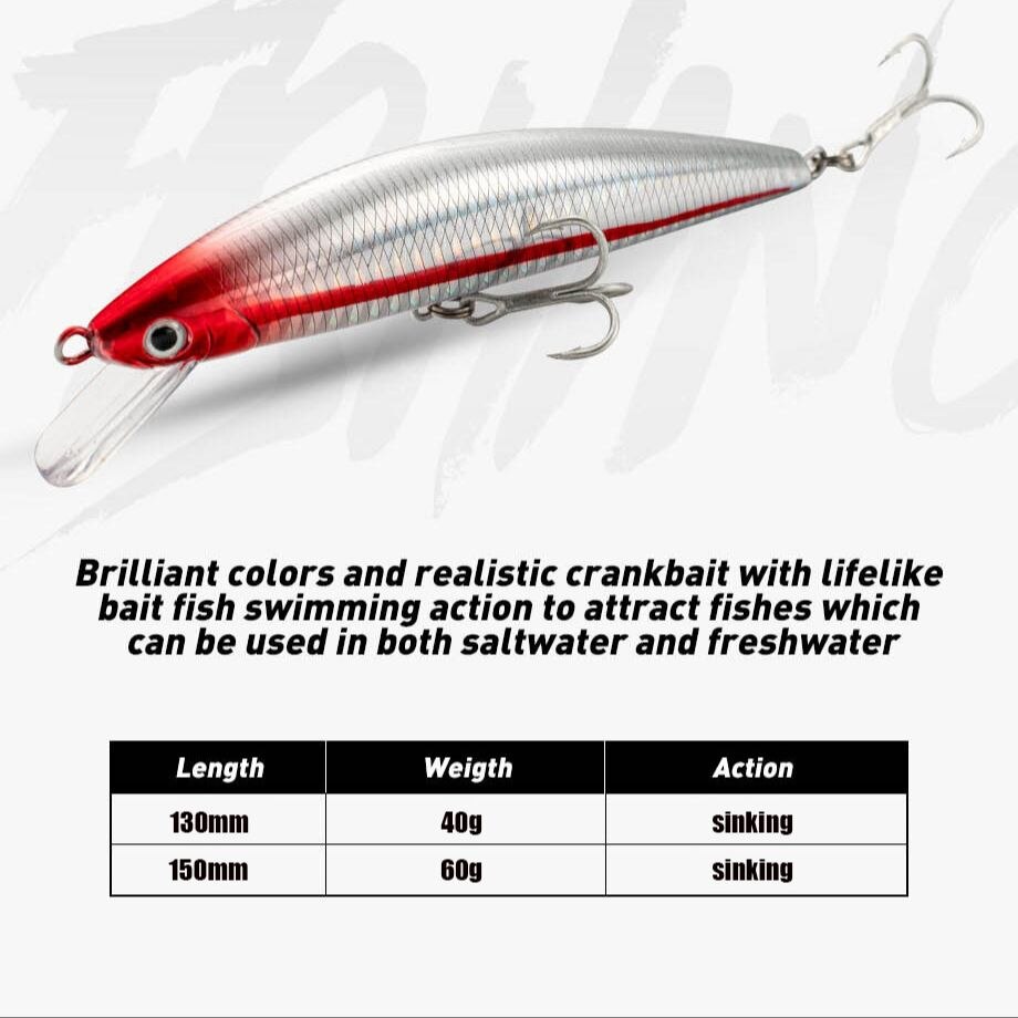 釣りルアー沈下ミノー13cm 15cm 40g 60g重量シ - Fishing Lure Crankbait のレビューと価格